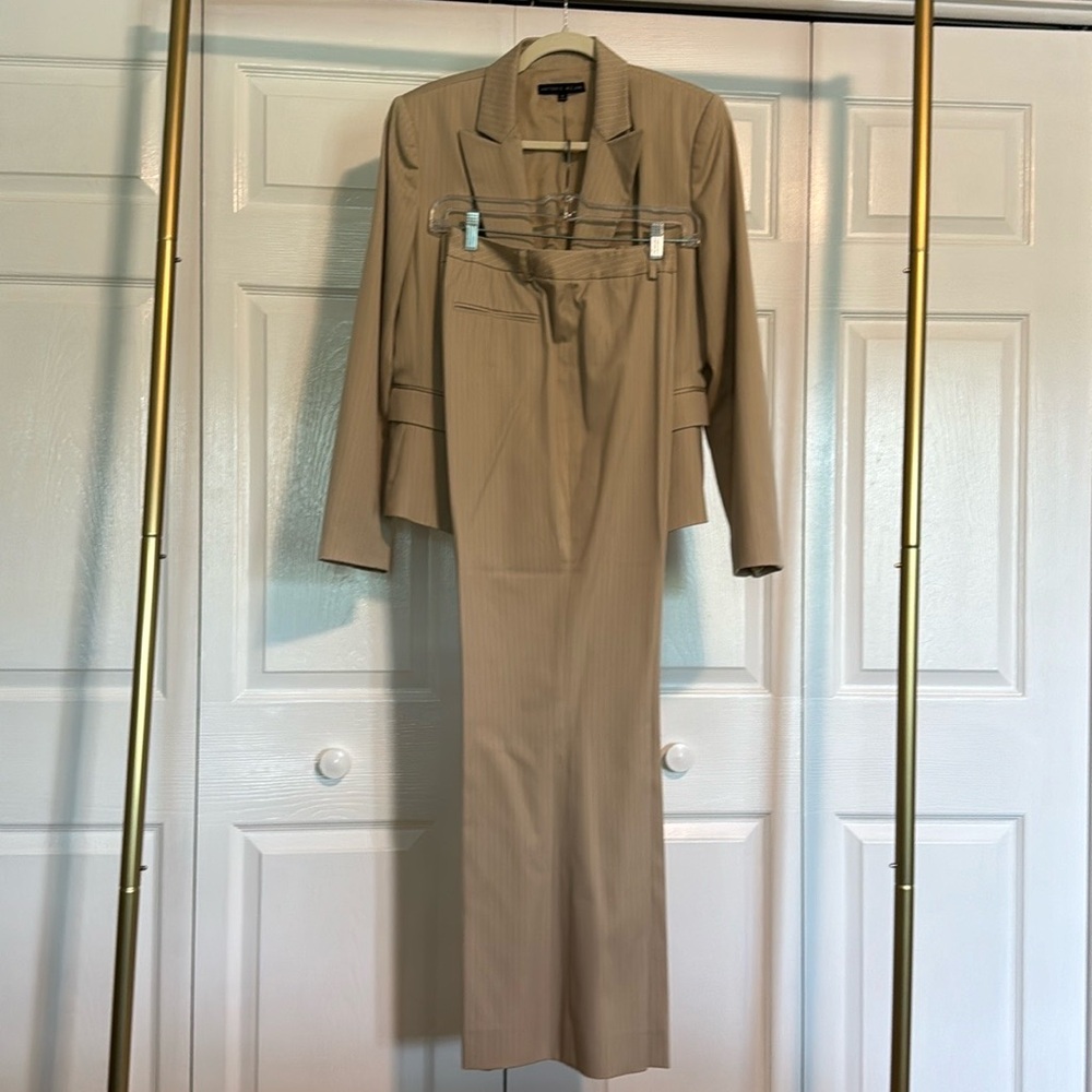 Antonio Melani suit pants tan and white pinstripes